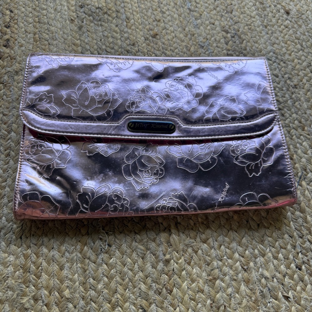 Betsey Johnson Metallic Rose Gold Floral Embossed Clutch Crossbody Bag